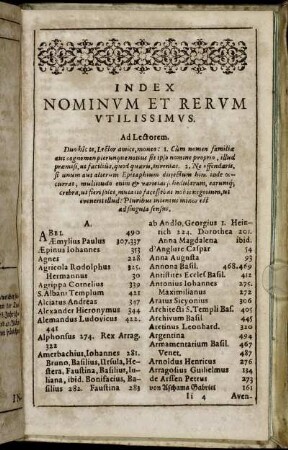 Index Nominum Et Rerum Utilissimus.