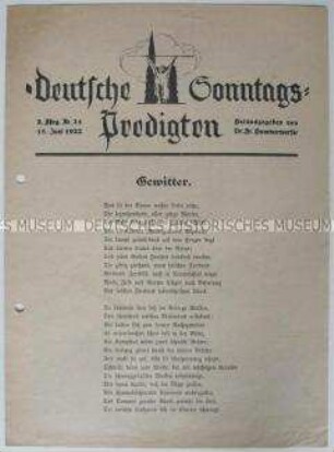 Kirchliches Mitteilungsblatt mit dem Text einer Predigt