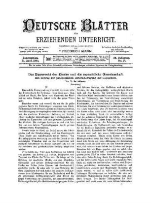 Das Eigenrecht des Kindes und die menschliche Gemeinschaft; ein Beitrag zur pädagogischen Reformbewegung der Gegenwart : (Fortsetzung)