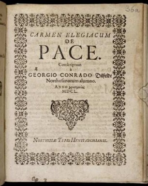 Carmen Elegiacum De Pace