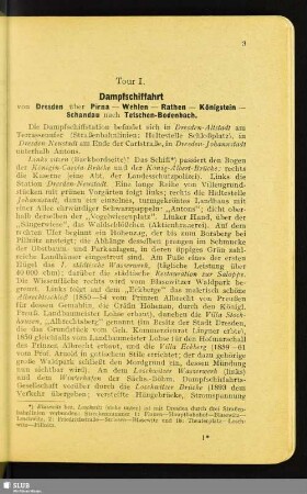Tour I. Dampfschiffahrt von Dresden über Pirna - Wehlen - Rathen - Königstein - Schandau nach Tetschen-Bodenbach