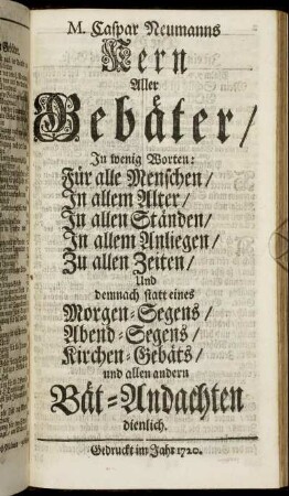 Kern Aller Gebäter / Caspar Neumann