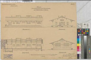 Entwurf für die Errichtung eines Güterschuppens auf Bahnhof Hervest-Dorsten, Blatt 2: Ansichten, Schnitte, M. 1:100 Hga