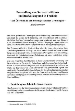 27-46, Behandlung von Sexualstraftätern im Strafvollzug und in Freiheit - Ein Überblick zu den neuen gesetzlichen Grundlagen