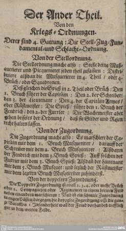 Von den Kriegs-Ordnungen. Derer sind 4. Gattung: Die Stell-Zug-Fundamental- und Schlacht-Ordnung.
