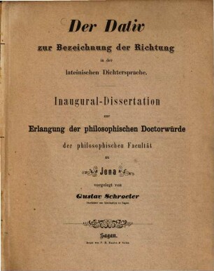 Der Dativ zur Bezeichnung der Richtung in der lateinische Dichtersprache