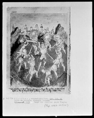 Guido de Columna, Historia Troiana — Kampf des Achilles gegen Troilus, Folio 148verso