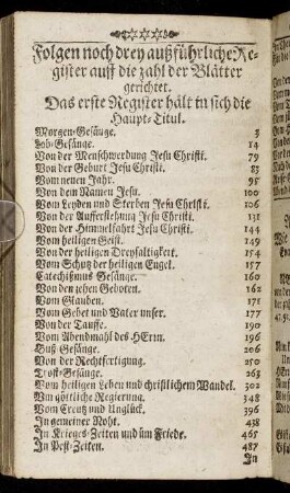Das erste Register hält in sich die Haupt-Titul.