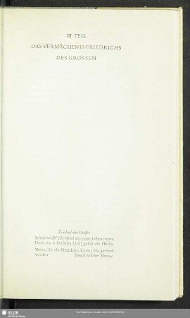 III. Teil. Das Vermächtnis Friedrichs des Großen