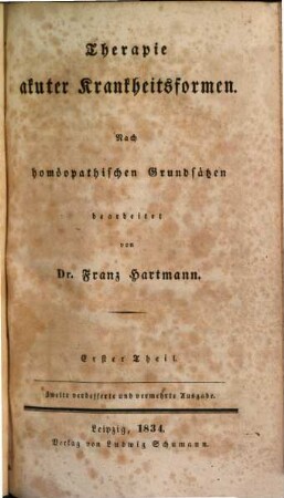 Therapie akuter Krankheitsformen : Nach homöopathischen Grundsätzen bearbeitet, 1