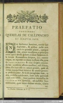 Praefatio Continens Querelas De Callimacho Et Scriptis Eius