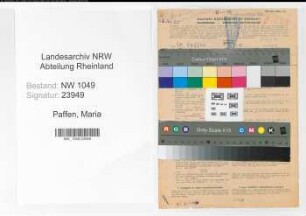 Entnazifizierung Maria Paffen , geb. 12.07.1893 (Lehrer)