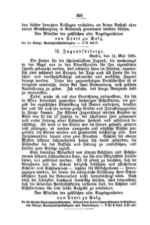 Jugendfürsorge : [B. Allgemeine Angelegenheiten der Unterrichtsanstalten]