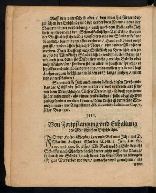 IIII. Von Fortpflantzung und Erhaltung des Menschlichen Geschlechts.