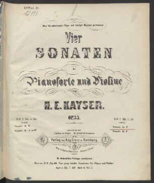 Vier Sonaten : für Pianoforte u. Violine ; op. 33, 2. Sonate in F. Sonate in C. - 19 S. + 1 St.