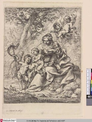 [Maria mit dem Kind auf dem schoß unter einem Baum, daneben ist Johannes; Virgin and Child with S. John, in a landscape]