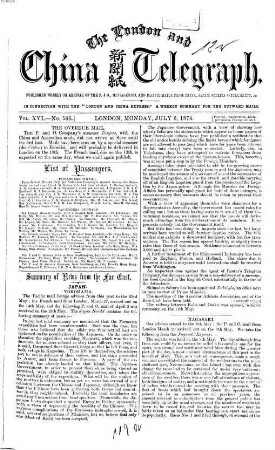 The London and China telegraph. 1874, 7/12 = Jg. 16, Juli - Dez.