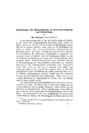 Grundfragen der Heilpädagogik zu ihrer Grundlegung und Zielstellung