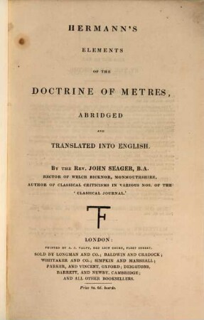 Elements of the doctrine of metres