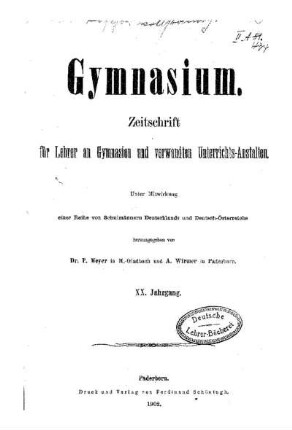 20: Gymnasium : Zeitschrift für Lehrer an Gymnasien und verwandten Unterrichtsanstalten - 20.1902