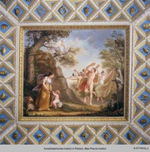 Deckendekoration mit mythologischen Szenen : Die Erziehung des Jupiters