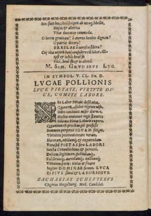 In Symbol. V. Cl. Dn. D. Lucae Pollionis ...