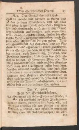 Der V. Titul. Von den Gerichtsbüchern