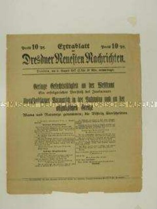 Extrablatt der Tageszeitung "Dresdner Neueste Nachrichten" mit Kurzmeldungen von verschiedenen Kriegsschauplätzen