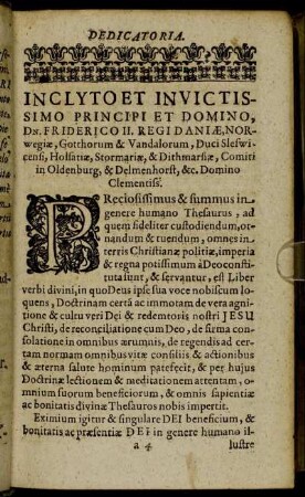 Inclyto Et Invictissimo Principi Et Domino, Dn. Friderico II. Regi Daniæ, Norwegiæ [...]