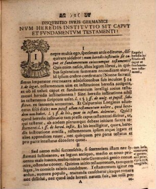 Io. Vlr. Christoph. Tresenrevteri Disqvisitio Ivris Germanici Nvm Heredis Institvtio Capvt Sit Et Fvndamentvm Testamenti?