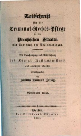 Zeitschrift für die Criminal-Rechts-Pflege in den preussischen Staaten mit Ausschluß der Rheinprovinzen. 14, 14. 1830