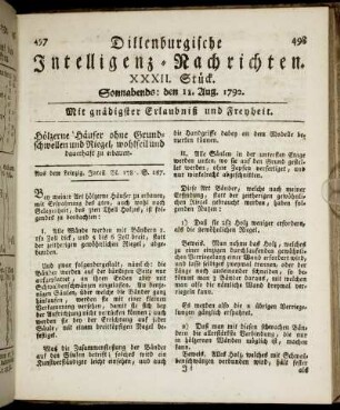 XXXII. Stück. Sonnabends: den 11. Aug. 1792.