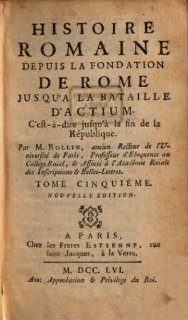 Histoire romaine depuis la fondation de Rome jusqu'a la bataille d'Actium, 5