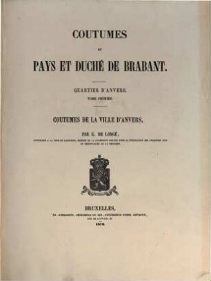 Coutumes du pays et duché de Brabant : Quartier d'Anvers, 1