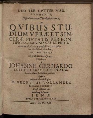 ... Disputationum Theologicarum ... Decima Tertia.
