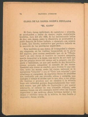 Glosa de la danza nativa titulada "el Gato"
