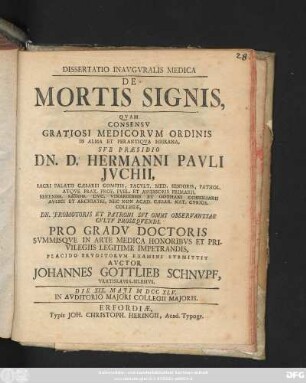 Dissertatio Inavgvralis Medica De Mortis Signis
