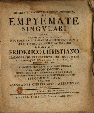 Dissertatio Inavgvralis Medico chirvrgica de empyemate singvlari