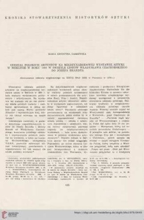 41: Oddział polskich artystów na międzynarodowej wystawie sztuki w Berlinie w roku 1891 w świetle listów Władysława Czachórskiego do Józefa Brandta