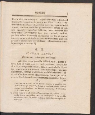 II. Ioannis Langii studiorum vitaeque rationes