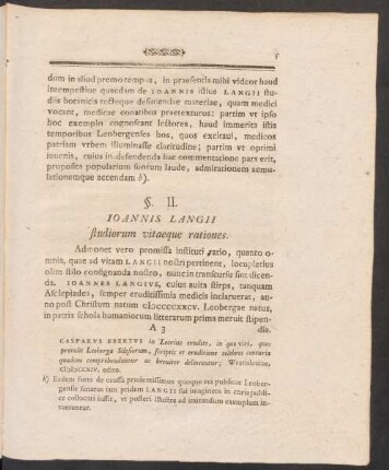 II. Ioannis Langii studiorum vitaeque rationes