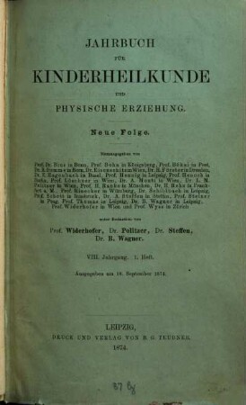 Jahrbuch für Kinderheilkunde und physische Erziehung. 8. 1875