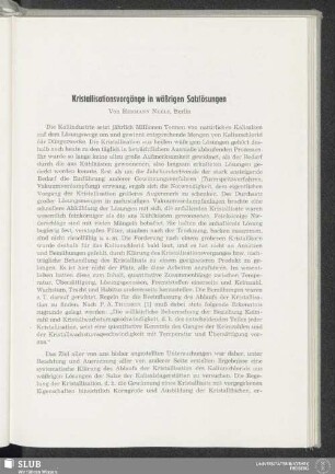 Kristallisationsvorgänge in wäßrigen Salzlösungen