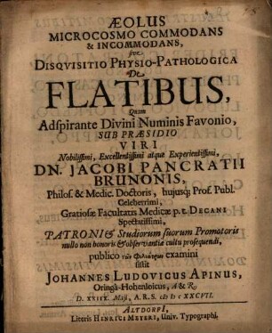 Aeolus Microcosmo Commodans & Incommodans, sive Disqvisitio Physio-Pathologica De Flatibus
