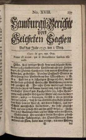 No. XVIII. den 1 Mertz 1737. - No. XXVI. den 29 Mertz 1737.
