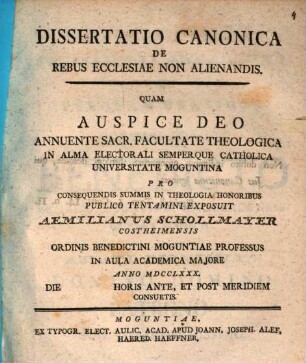 Dissertatio canonica de rebus ecclesiae non alienandis