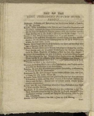 Libri Theologici Futuris Nund. Prodit.