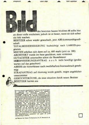 Flugschrift: Bild des besetzten hauses böckhstr. 48
