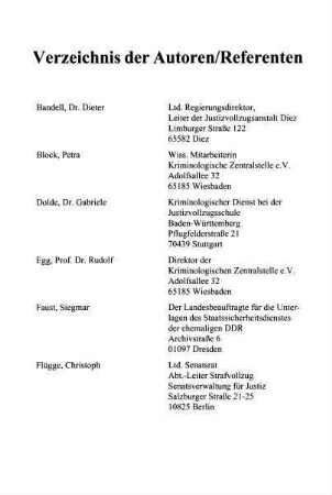 289-291, Verzeichnis der Autoren / Referenten