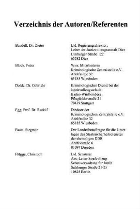 289-291, Verzeichnis der Autoren / Referenten